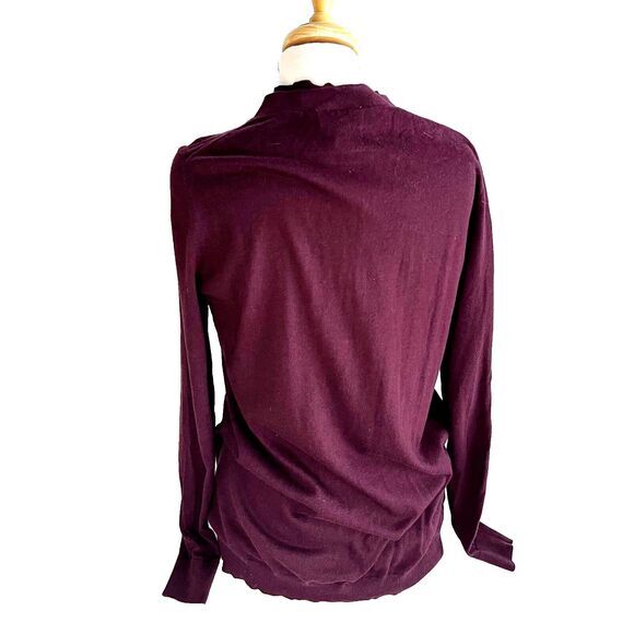 LOFT Cardigan  Sweater Women's L Burgundy Ruffled Button Down - Picture 2 of 10